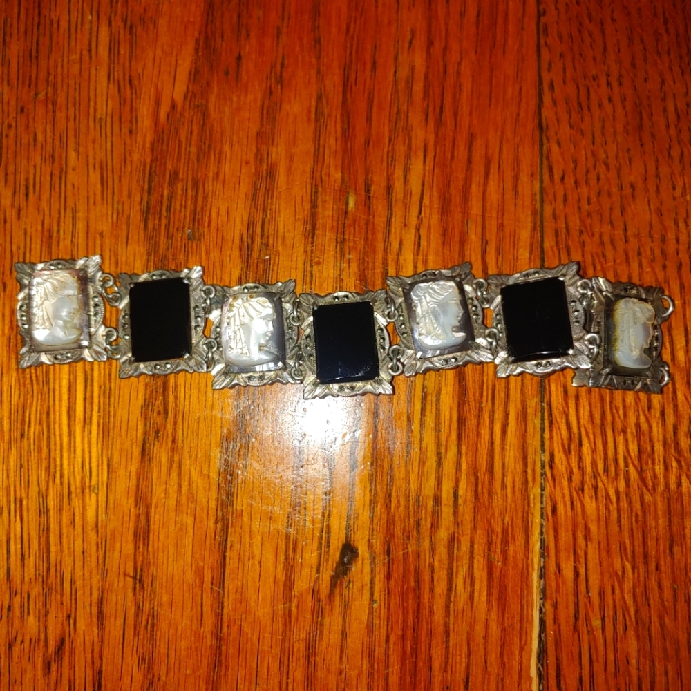 Antique Silver Mother of Pearl & Black Onyx Cameo